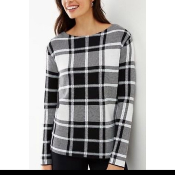 J.Jill Black White Plaid Windowpane Pullover Sweater XS - Picture 1 of 8